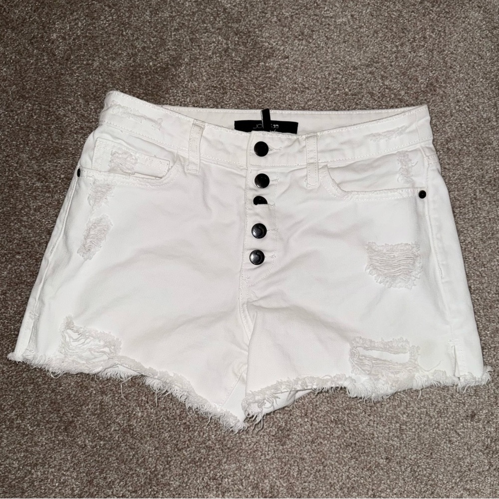 Joe's Jeans White Denim Buttonfly Frayed Hem Distressed Jean Shorts 26
